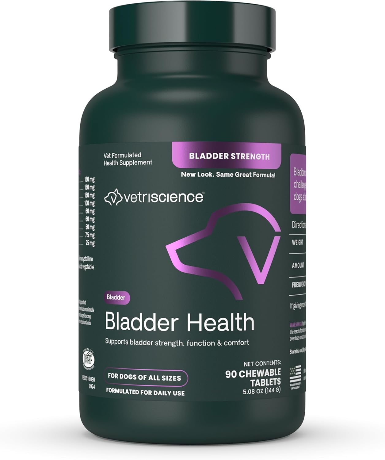 Bladder Health Chewable Tablets, Bladder Strength Urinary Tract Supplement for Dogs, Reduce Urine Leakage and Overactive Bladder, with Soy Protein and Saw Palmetto, Smoke, 90 Count