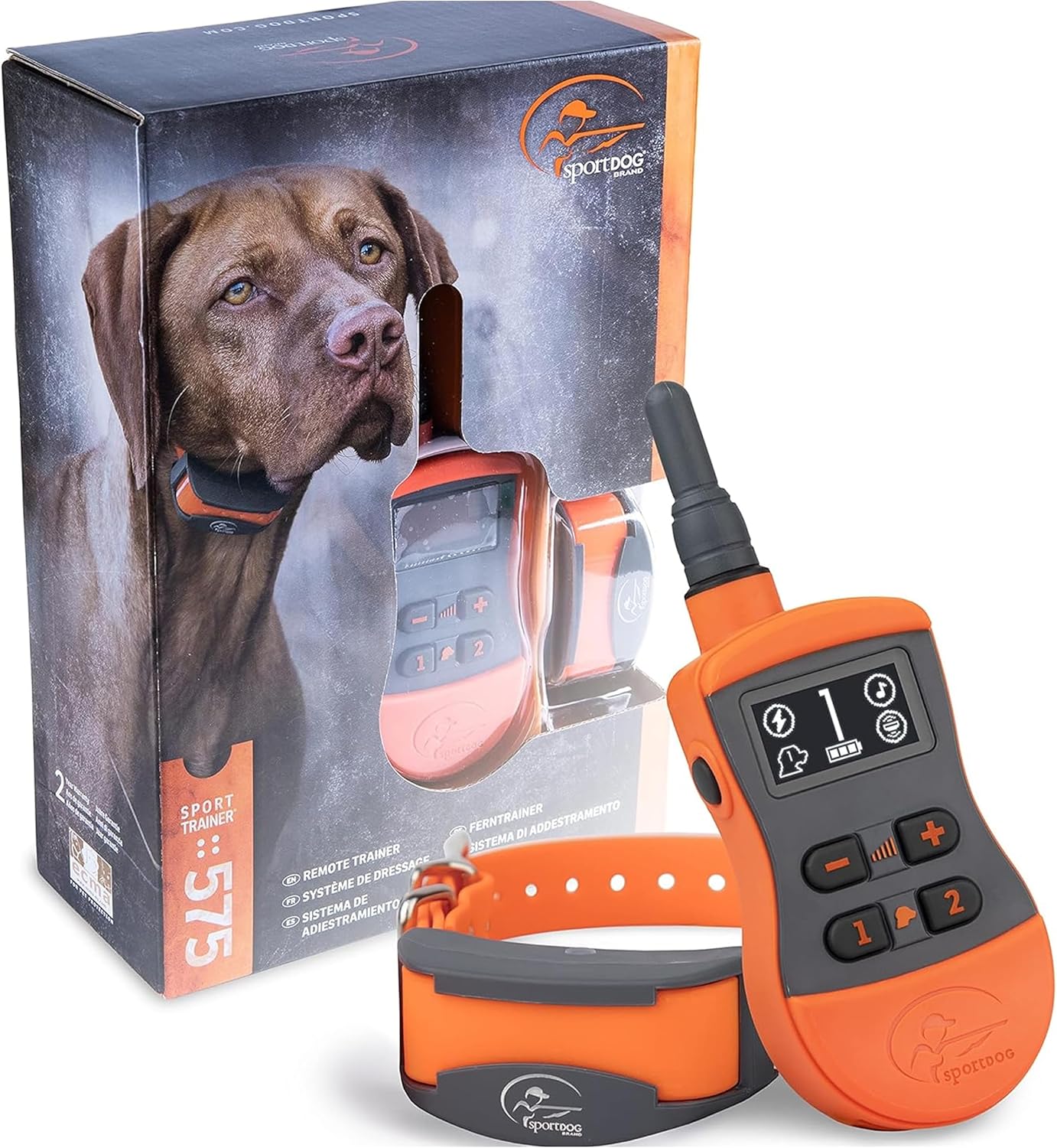 Brand Sporttrainer 575 Remote Trainer - Bright, Easy to Read OLED Screen - 500 Yard Range - Waterproof, Rechargeable Dog Training Collar with Tone, Vibration, and Static, Black