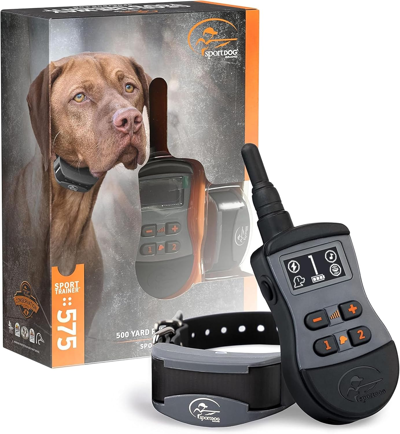Brand Sporttrainer 575 Remote Trainer - Bright, Easy to Read OLED Screen - 500 Yard Range - Waterproof, Rechargeable Dog Training Collar with Tone, Vibration, and Static, Black