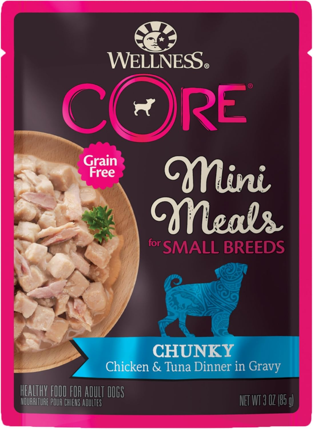 CORE Natural Grain Free Small Breed Mini Meals Wet Dog Food, Chunky Chicken & Tuna Dinner in Gravy, 3-Ounce Pouch (Pack of 12)