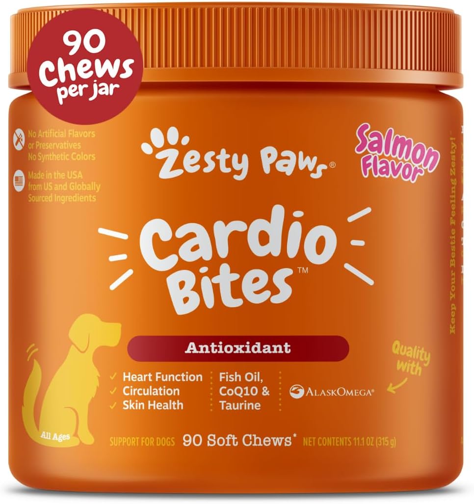 Cardiovascular Support for Dogs - Taurine for Dogs - with Coq10, L Carnitine & Sea Buckthorn - Senior Heart Health - Alaskomega Fish Oil Omega 3 - Senior - Salmon - 90 Count