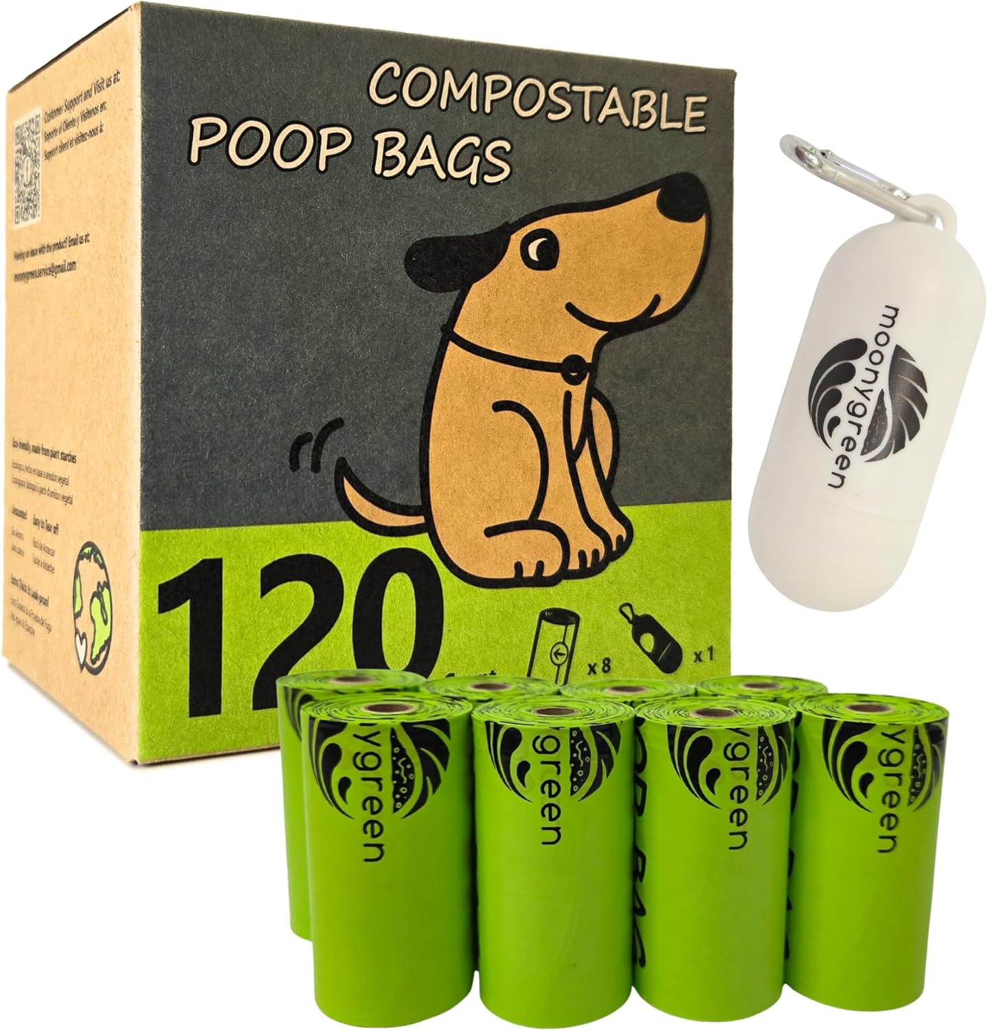 Certified Compostable Dog Poop Bag Rolls, Landfill Friendly Doggie Poop Bags, Vegetable-Based, ASTM D6400, Unscented, Extra Thick, Leak Proof, Size 9 X 13 Inches, Refills 240 Counts