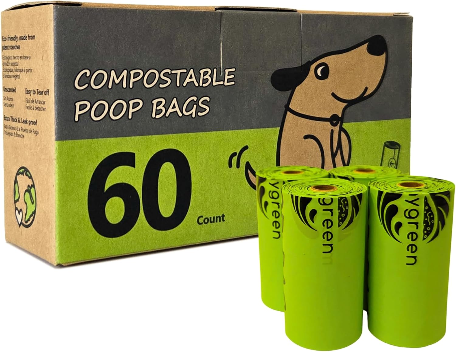 Certified Compostable Dog Poop Bag Rolls, Landfill Friendly Doggie Poop Bags, Vegetable-Based, ASTM D6400, Unscented, Extra Thick, Leak Proof, Size 9 X 13 Inches, Refills 240 Counts