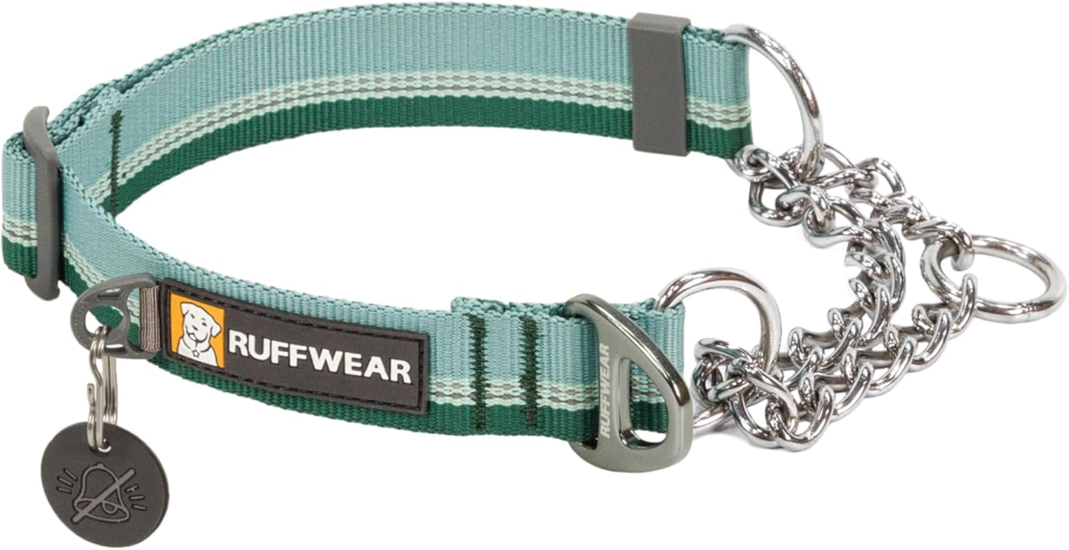 , Chain Reaction Dog Collar, Adjustable Reflective Martingale Escape-Proof Collar with Stainless Steel Chain, Professional Training Control, River Rock Green, 20"-26"