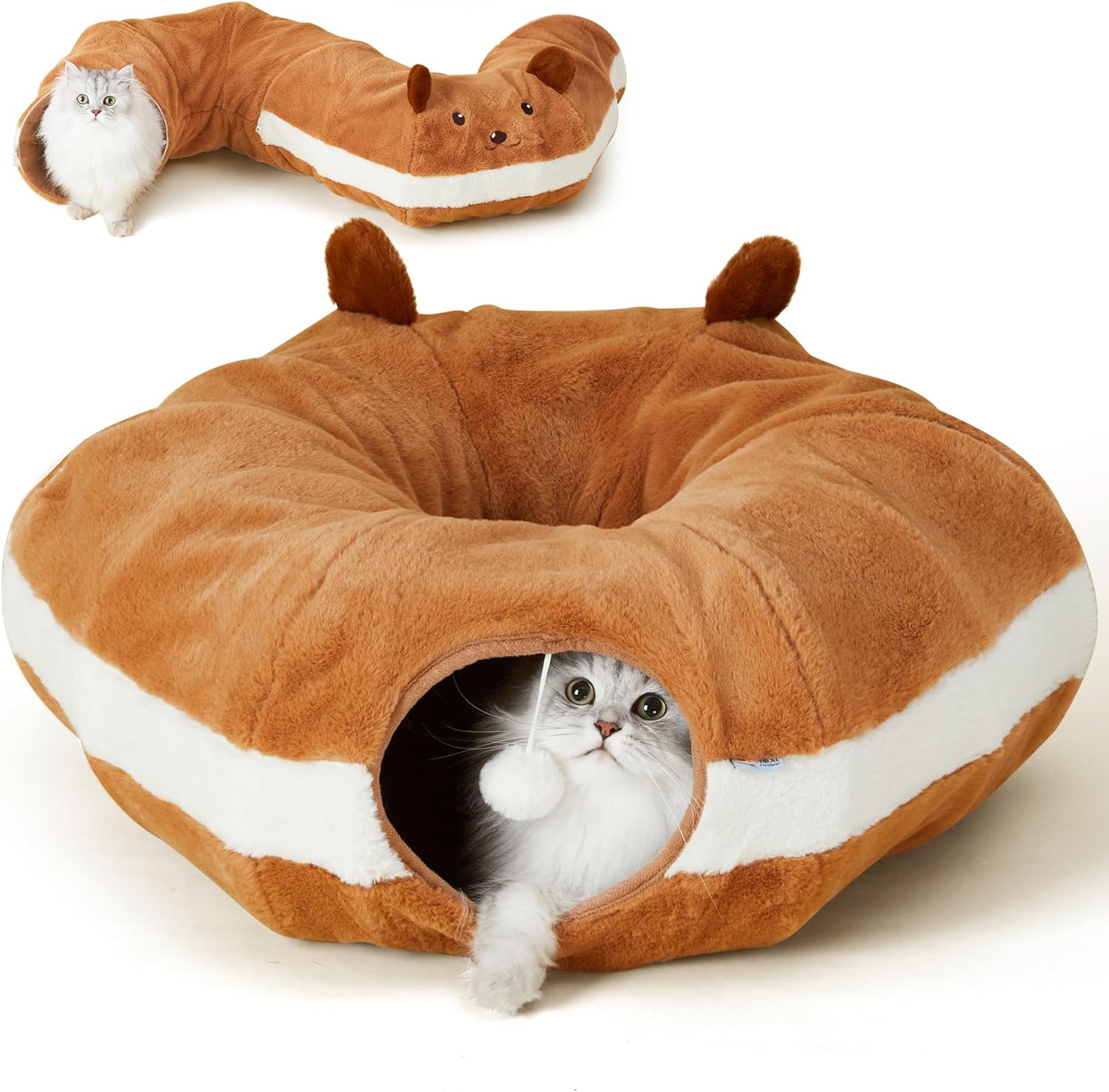 Christmas Cat Tunnel Beds, Cute Donuts Cats Tunnel Toys with Crinkle Paper Ears, round Pet Playground Tunnel Toy for Kittens and Small Pets, Cat Hideway Interactive Toys