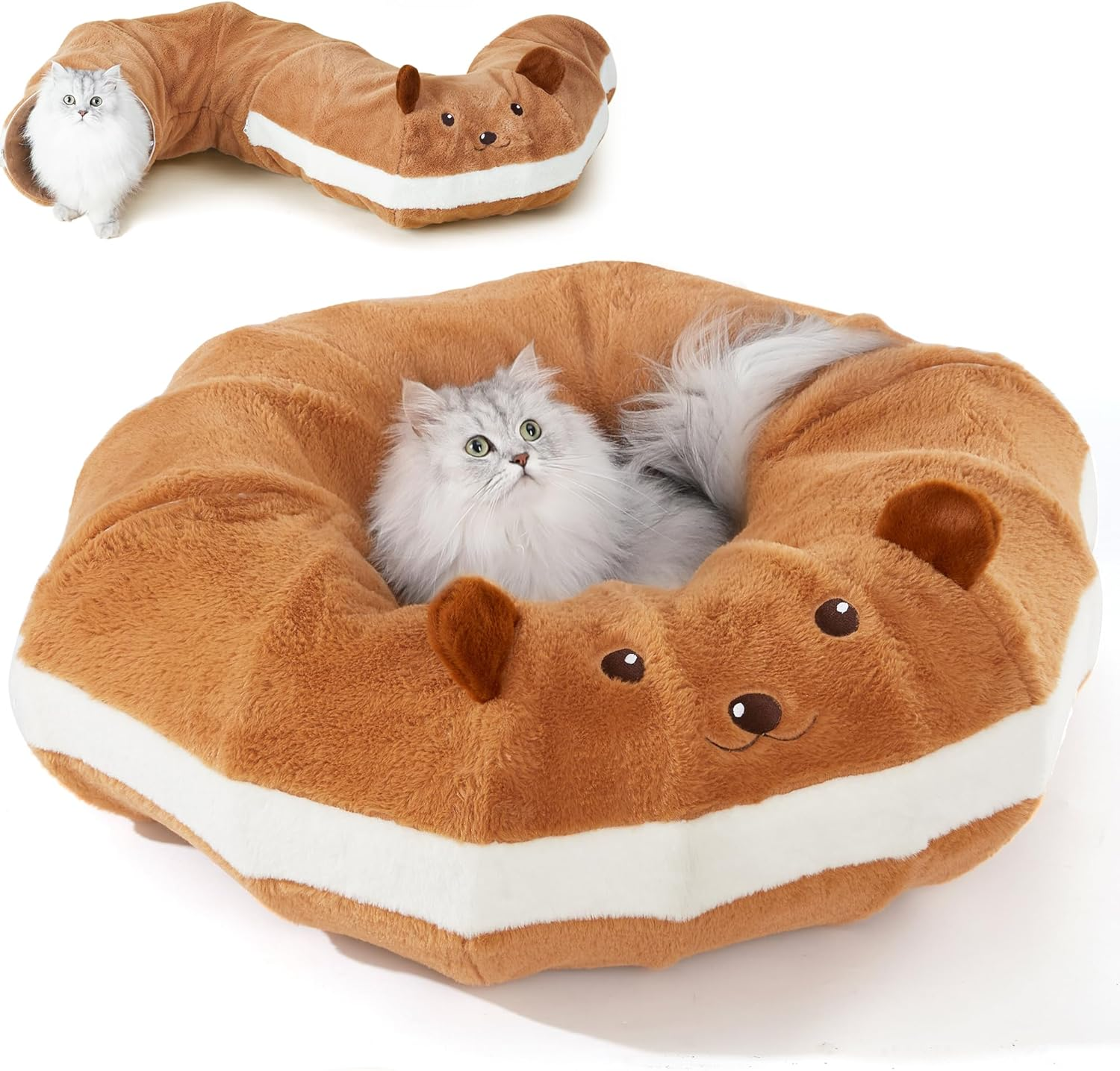 Christmas Cat Tunnel Beds, Cute Donuts Cats Tunnel Toys with Crinkle Paper Ears, round Pet Playground Tunnel Toy for Kittens and Small Pets, Cat Hideway Interactive Toys