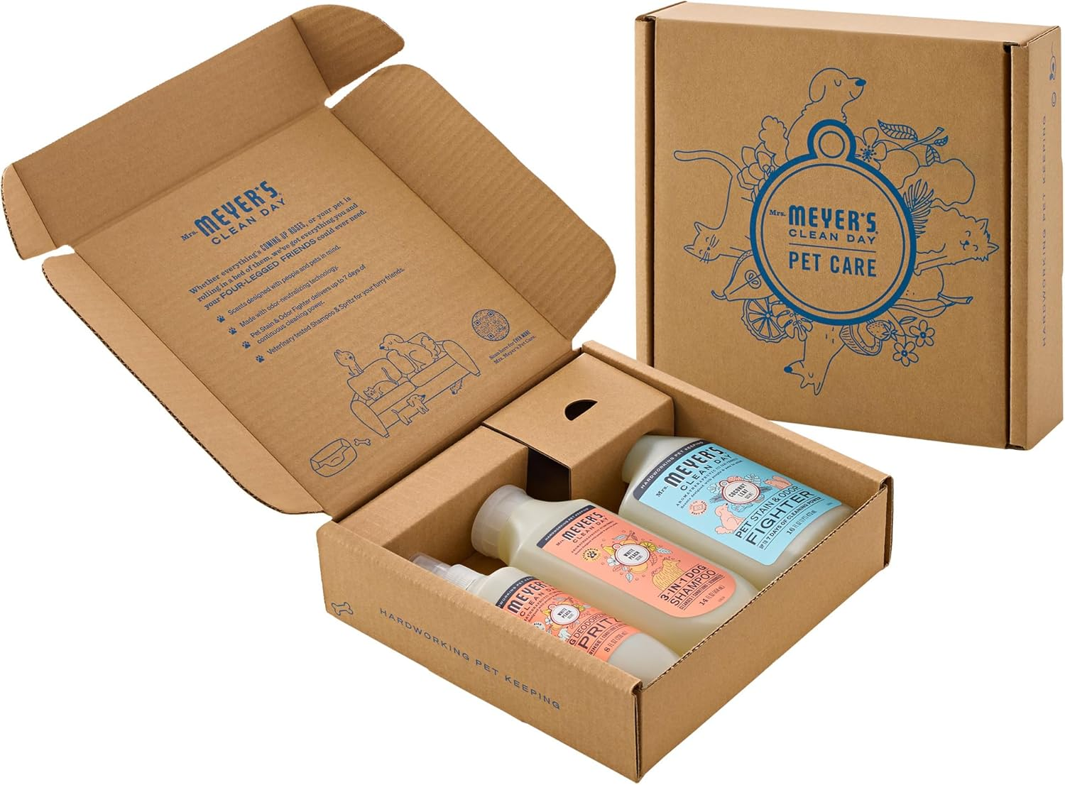 Clean Day Dog Care Kit, Includes 3In1 Dog Shampoo - White Peach, Dog Deodorizing Spritz - White Peach and Pet Stain & Odor Fighter - Coconut Leaf