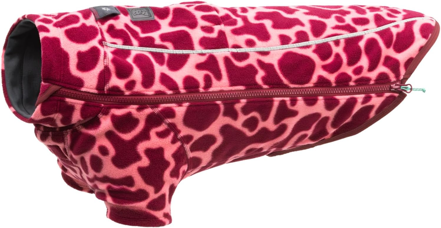 , Climate Changer Fleece Dog Jacket, Sleeved Silhouette for Core Heat, Quick‑Dry Fleece, Full‑Length Zip, Front & Back Leash Portals, Reflective Trim, Berry Lava, X-Large