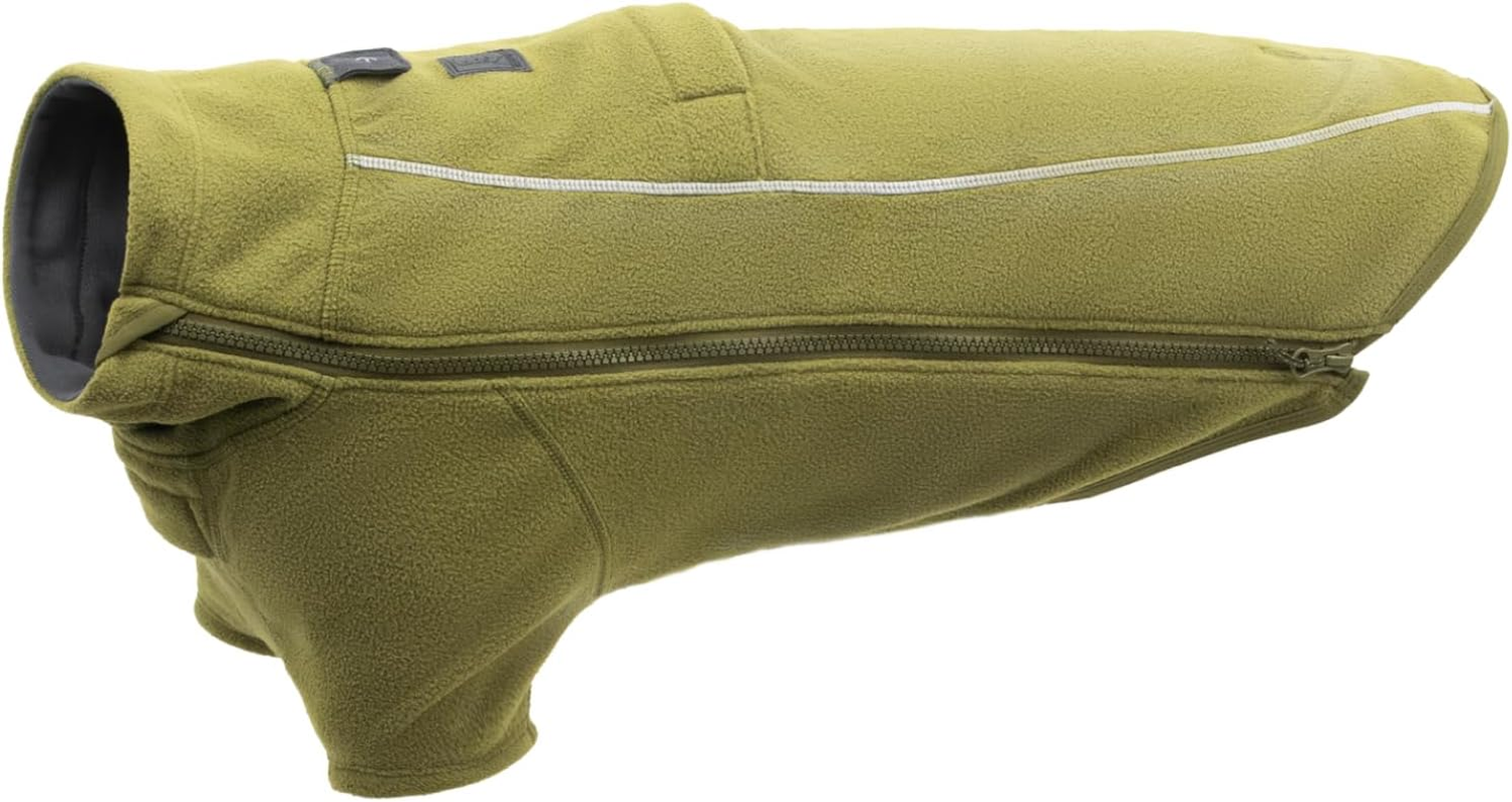 , Climate Changer Fleece Dog Jacket, Sleeved Silhouette for Core Heat, Quick‑Dry Fleece, Full‑Length Zip, Front & Back Leash Portals, Reflective Trim, Cedar Green, X-Large