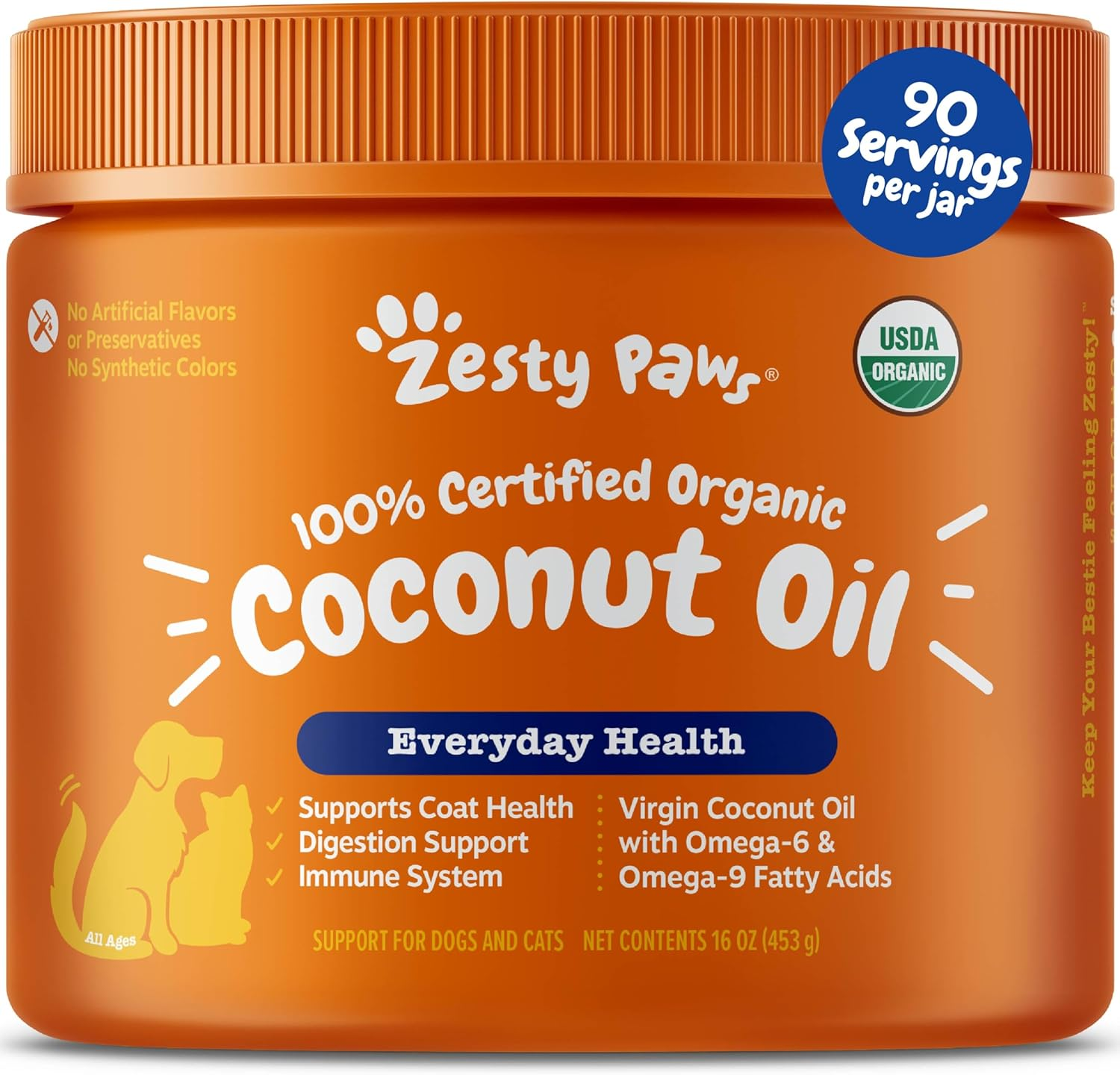 Coconut Oil for Dogs - Certified Organic & Virgin Superfood Supplement - Digestive & Immune Support - 16 OZ