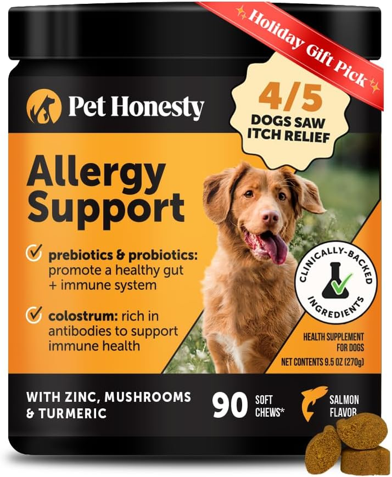 Dog Allergy & Itch Relief - Advanced Itch Supplement with Probiotics for Dogs - Immune Support & Skin Relief for Seasonal Allergies - Natural Itchy Skin & Paw Relief - (Salmon, 90 Ct)