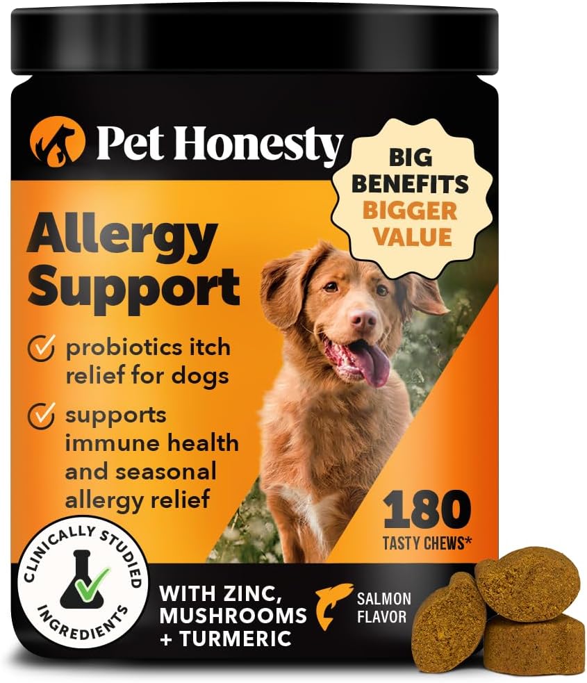 Dog Allergy & Itch Relief - Advanced Itch Supplement with Probiotics for Dogs - Immune Support & Skin Relief for Seasonal Allergies - Natural Itchy Skin & Paw Relief - (Salmon, 90 Ct)
