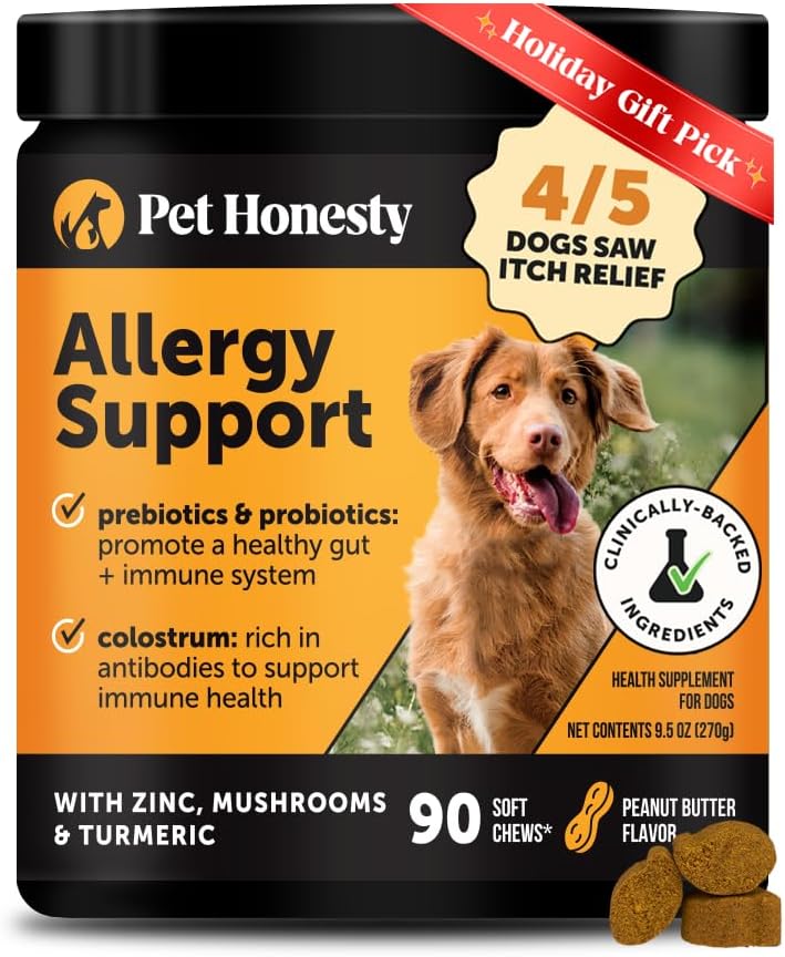 Dog Allergy & Itch Relief - Advanced Itch Supplement with Probiotics for Dogs - Immune Support & Skin Relief for Seasonal Allergies - Natural Itchy Skin & Paw Relief - (Salmon, 90 Ct)