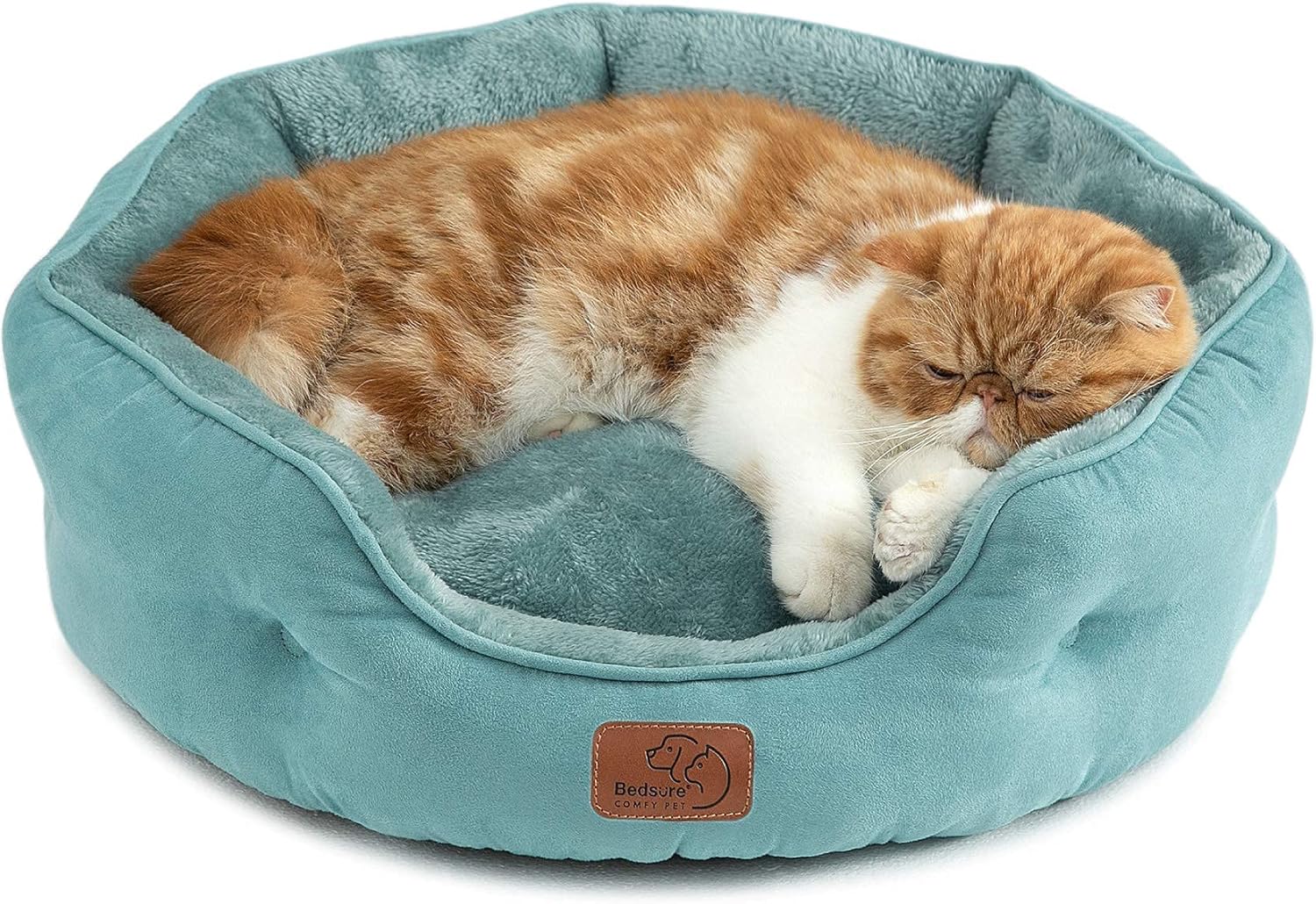 Dog Beds for Small Dogs - round Cat Beds for Indoor Cats, Washable Pet Bed for Puppy and Kitten with Slip-Resistant Bottom, 20 Inches, Washed Blue