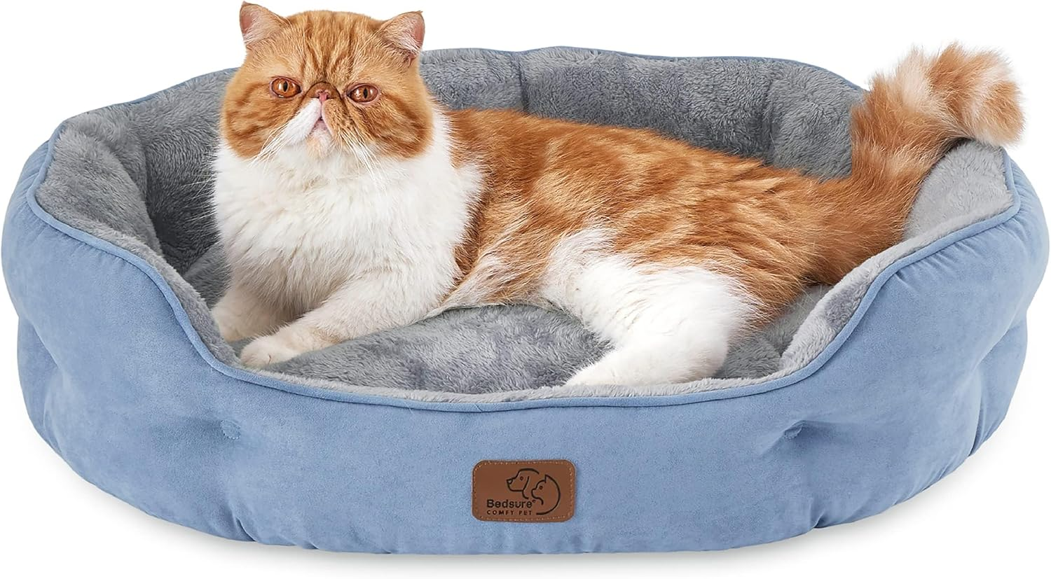 Dog Beds for Small Dogs - round Cat Beds for Indoor Cats, Washable Pet Bed for Puppy and Kitten with Slip-Resistant Bottom, 25 Inches, Allure