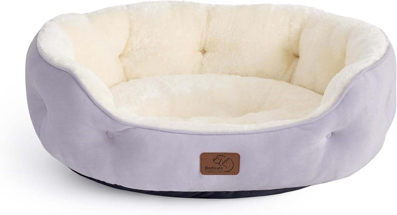 Dog Beds for Small Dogs - round Cat Beds for Indoor Cats, Washable Pet Bed for Puppy and Kitten with Slip-Resistant Bottom, 25 Inches, Misty Lilac