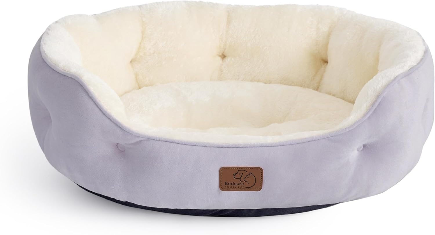 Dog Beds for Small Dogs - round Cat Beds for Indoor Cats, Washable Pet Bed for Puppy and Kitten with Slip-Resistant Bottom, 25 Inches, Misty Lilac