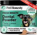 Dog Breath Freshener Dental Powder for Teeth Cleaning Plaque Off, Dental Care for Dogs, Tartar Remover for Teeth with Natural Herbal Blend + Postbiotics (Mint - 30 Servings)