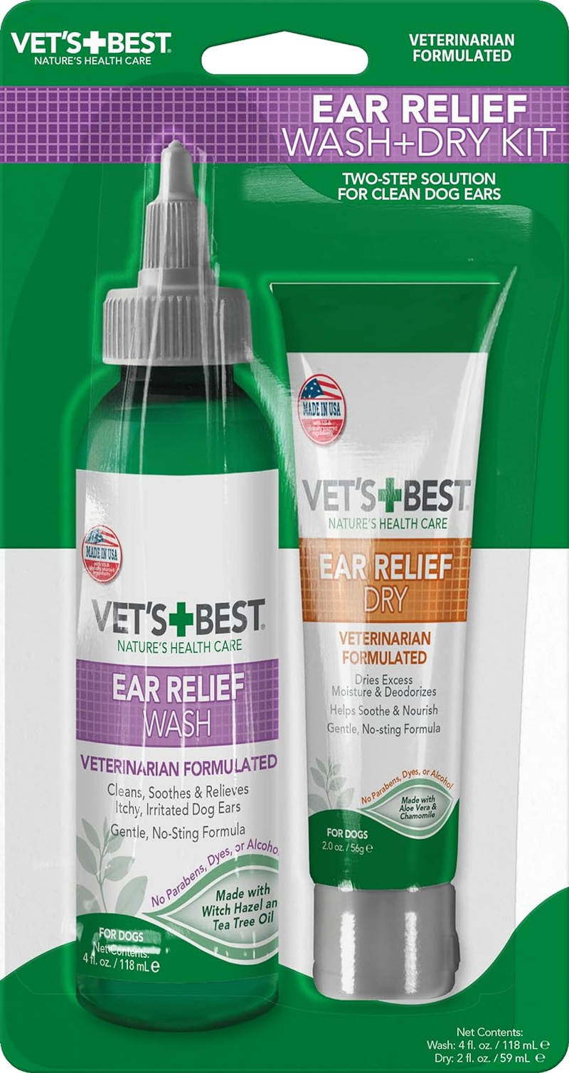 Dog Ear Cleaner Kit - Multi-Symptom Ear Relief - Wash & Dry Treatment - Alcohol-Free