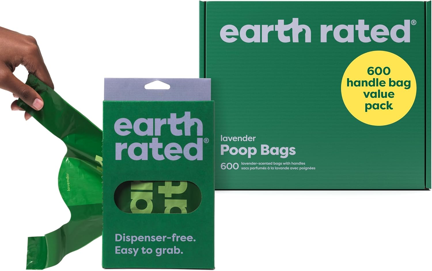 Dog Poop Bags with Handles on Refill Rolls, Easy-Tie on a Compact Roll, Extra Wide Opening, Guaranteed Leak-Proof, Unscented, 105 on Rolls