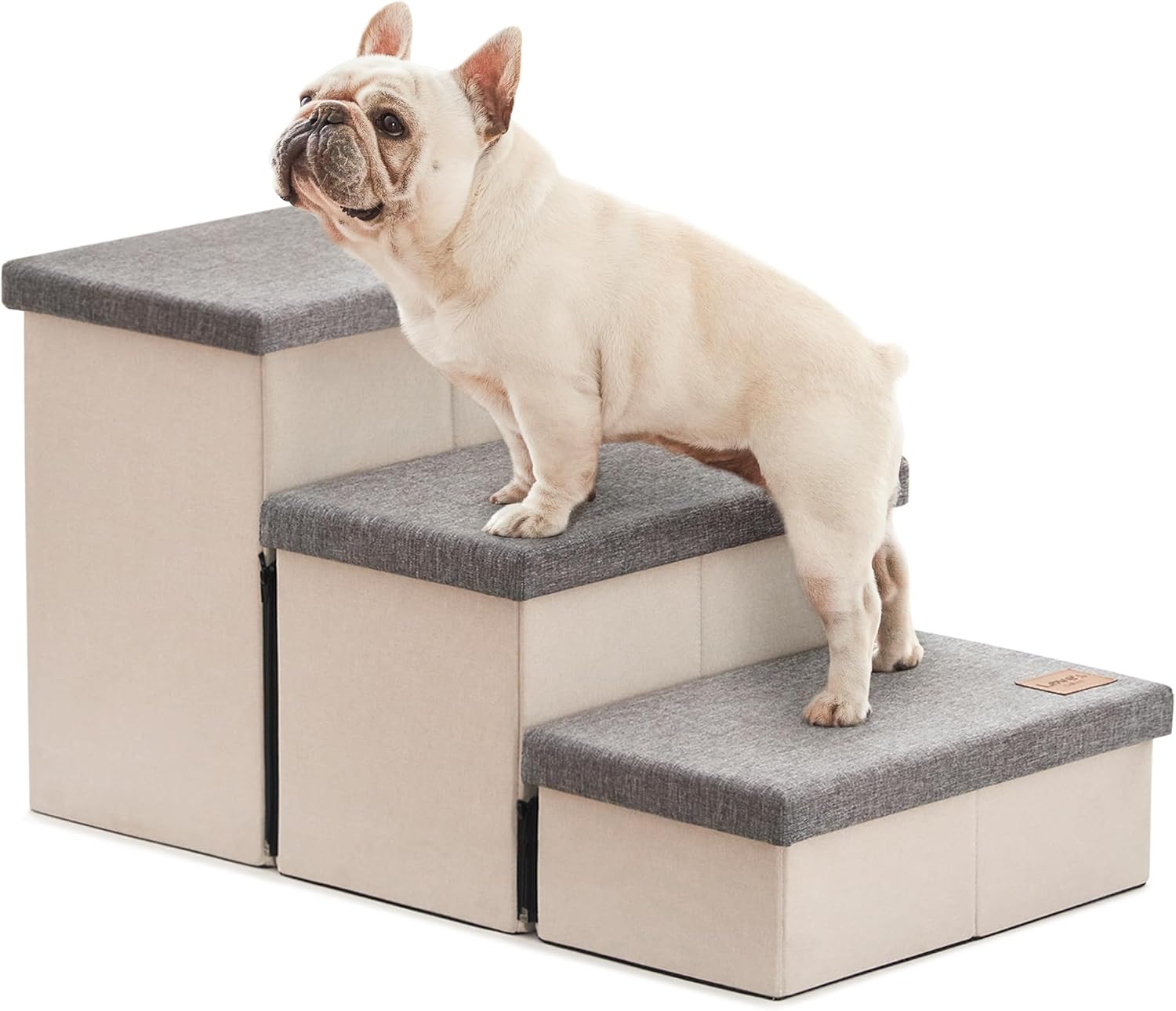Dog Stairs for High Bed 18"H,Foldable Pet Stairs for Small Medium or Large Dogs Puppy with Storage for Bed or Couch, Cat Dog Steps Ramp with Zip up to 200 Lbs(Solid Grey,3 Steps No Condo)