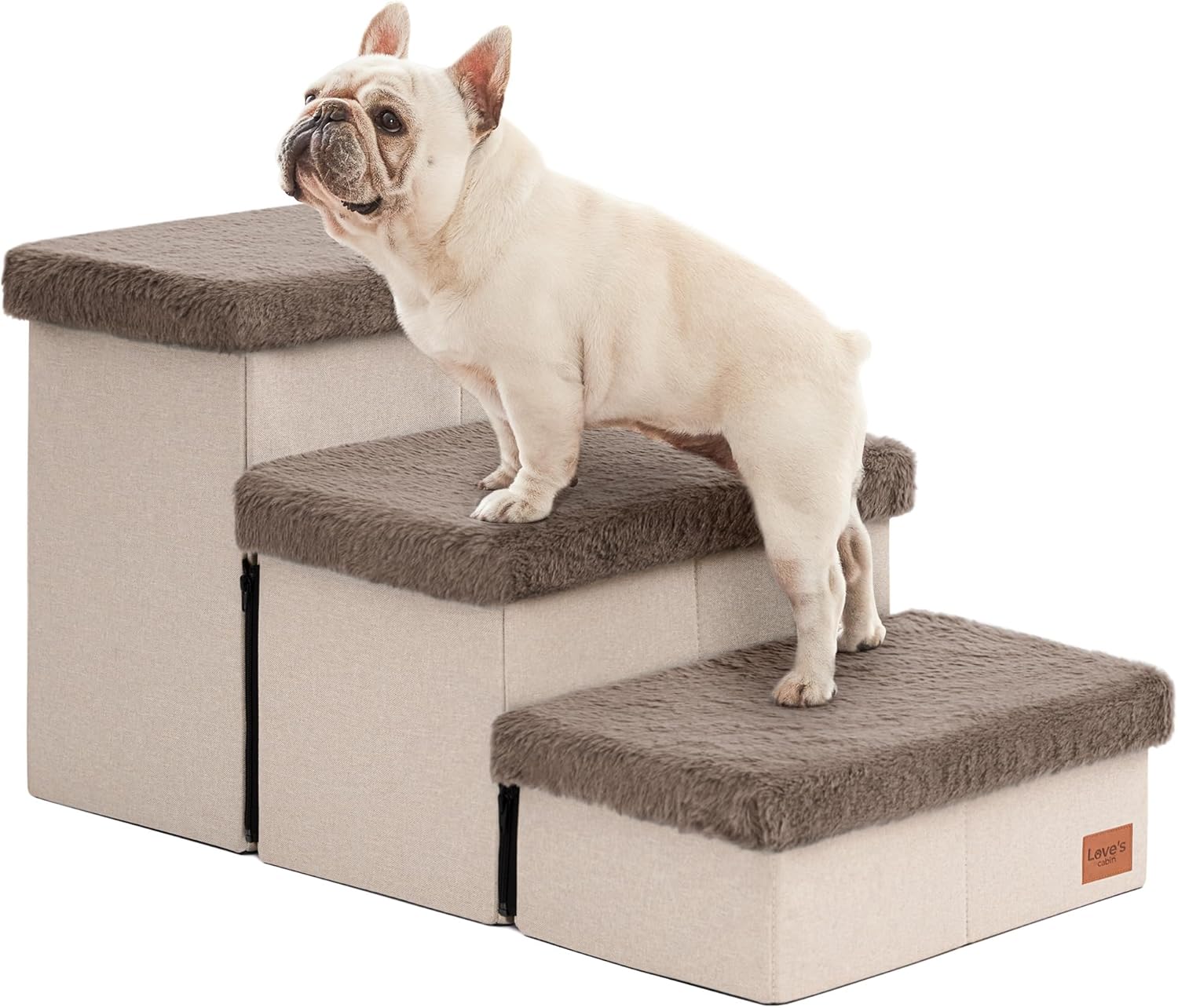 Dog Stairs for High Bed 18"H,Foldable Pet Stairs for Small Medium or Large Dogs Puppy with Storage for Bed or Couch, Cat Dog Steps Ramp with Zip up to 200 Lbs(Solid Grey,3 Steps No Condo)
