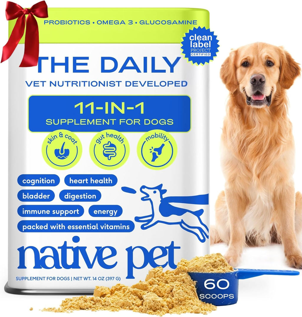 Dog Vitamins & Supplements - 11-In-1 Vitamin Powder for Dog Food Topper - Collagen, Glucosamine, Probiotics, Omega & More- Supports Healthy Gut, Mobility & Overall Health - 60 Scoops