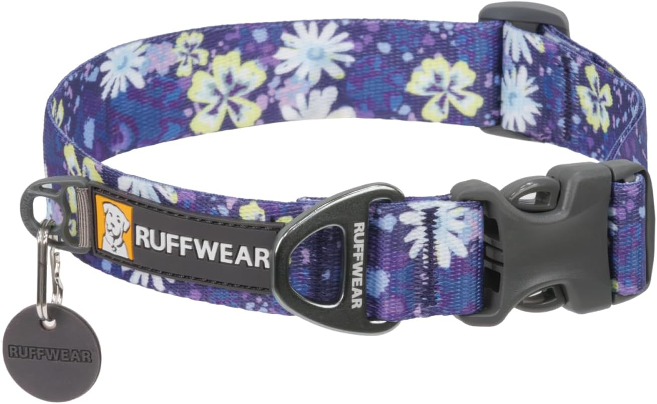 , Front Range Dog Collar, Adjustable Tubelok Webbing, Lightweight, Side Release Buckle, Aluminum V-Ring, Durable for Everyday Use, Wildflower, 20"-26"