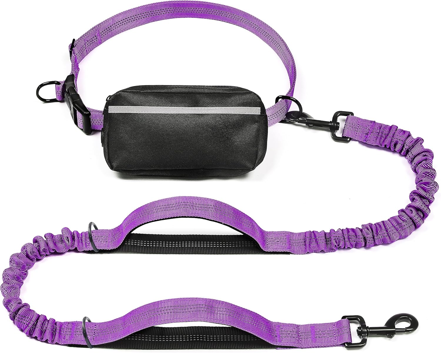 Hands Free Dog Leash with Zipper Pouch, Dual Padded Handles and Durable Bungee for Walking, Jogging and Running Your Dog (Large, 25-120 Lbs, Purple)