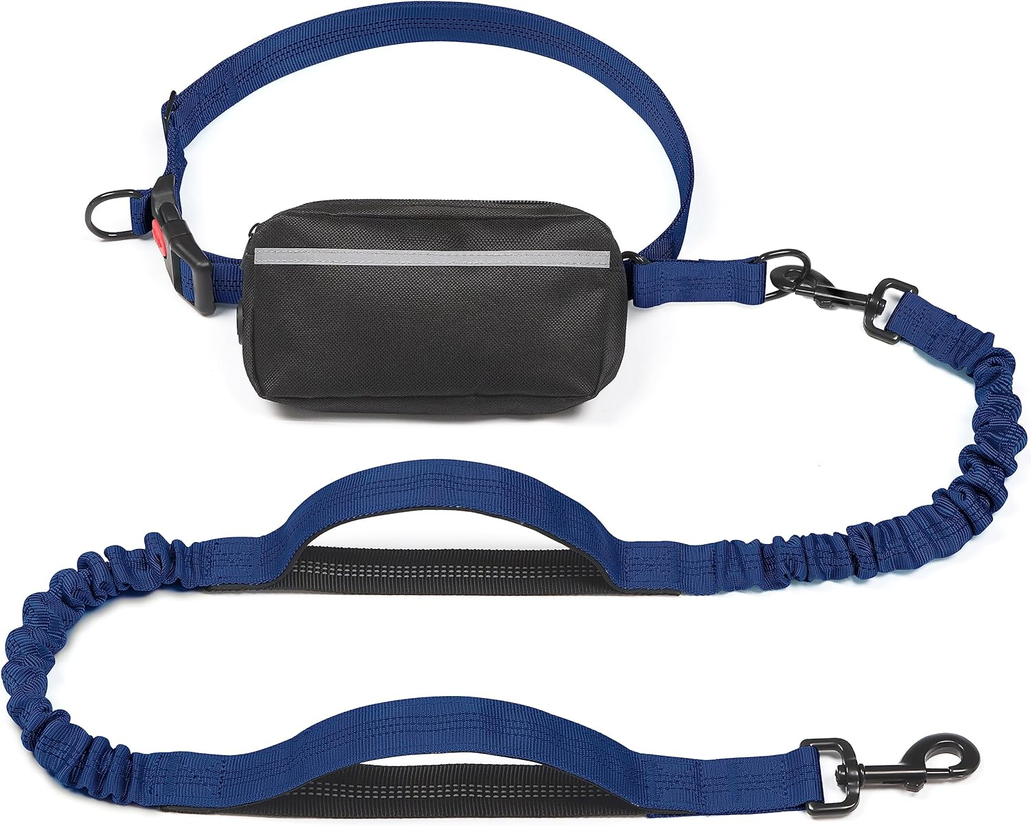 Hands Free Dog Leash with Zipper Pouch, Dual Padded Handles and Durable Bungee for Walking, Jogging and Running Your Dog (Large, 25-120 Lbs, True Navy)