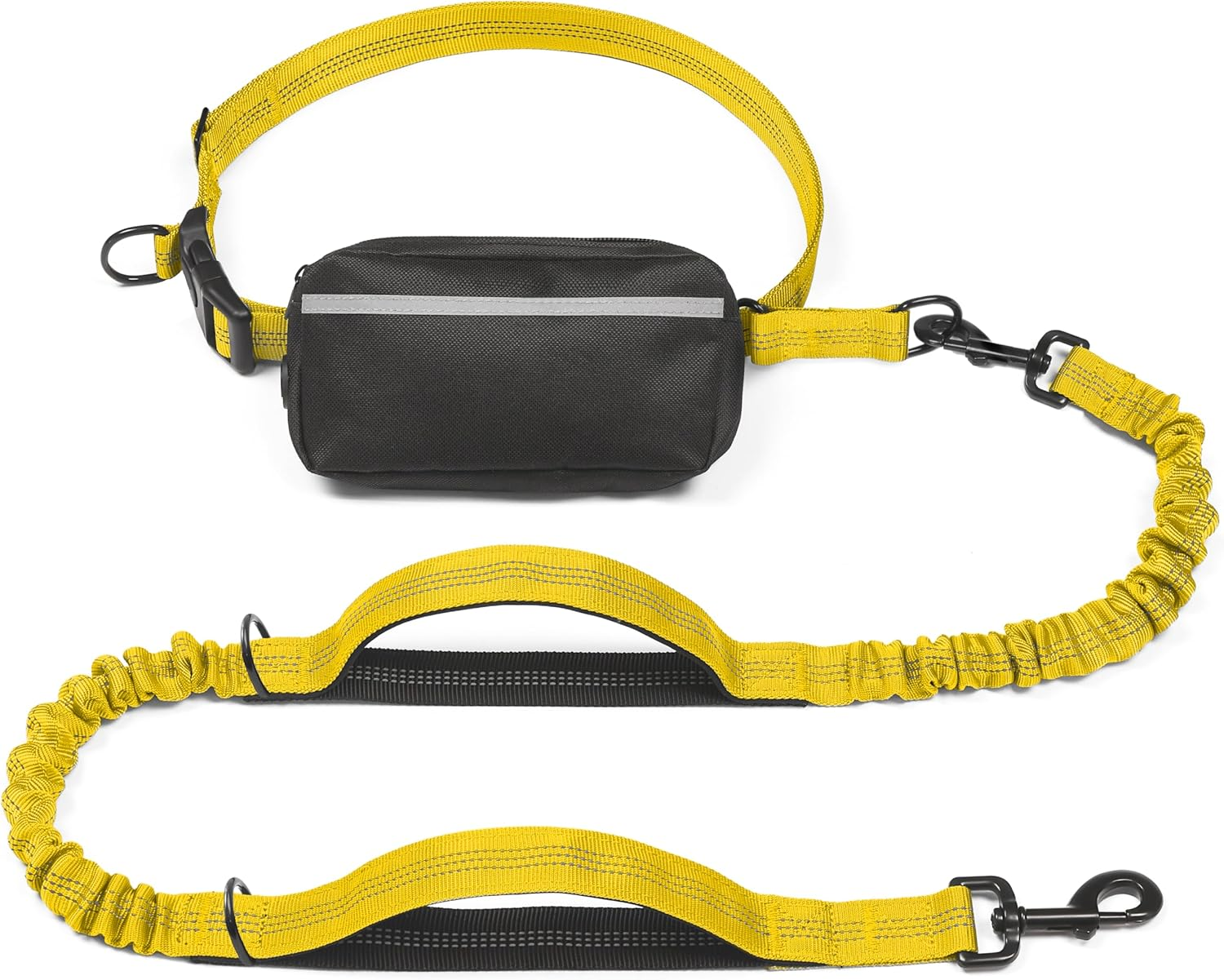 Hands Free Dog Leash with Zipper Pouch, Dual Padded Handles and Durable Bungee for Walking, Jogging and Running Your Dog (Large, 25-120 Lbs, Yellow)