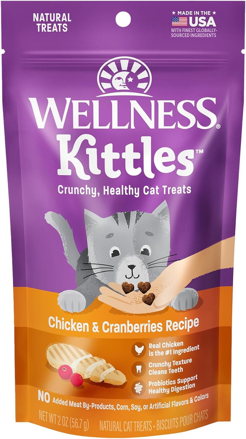 Kittles Crunchy Natural Grain-Free Cat Treats, Chicken & Cranberry, 2-Ounce Bag
