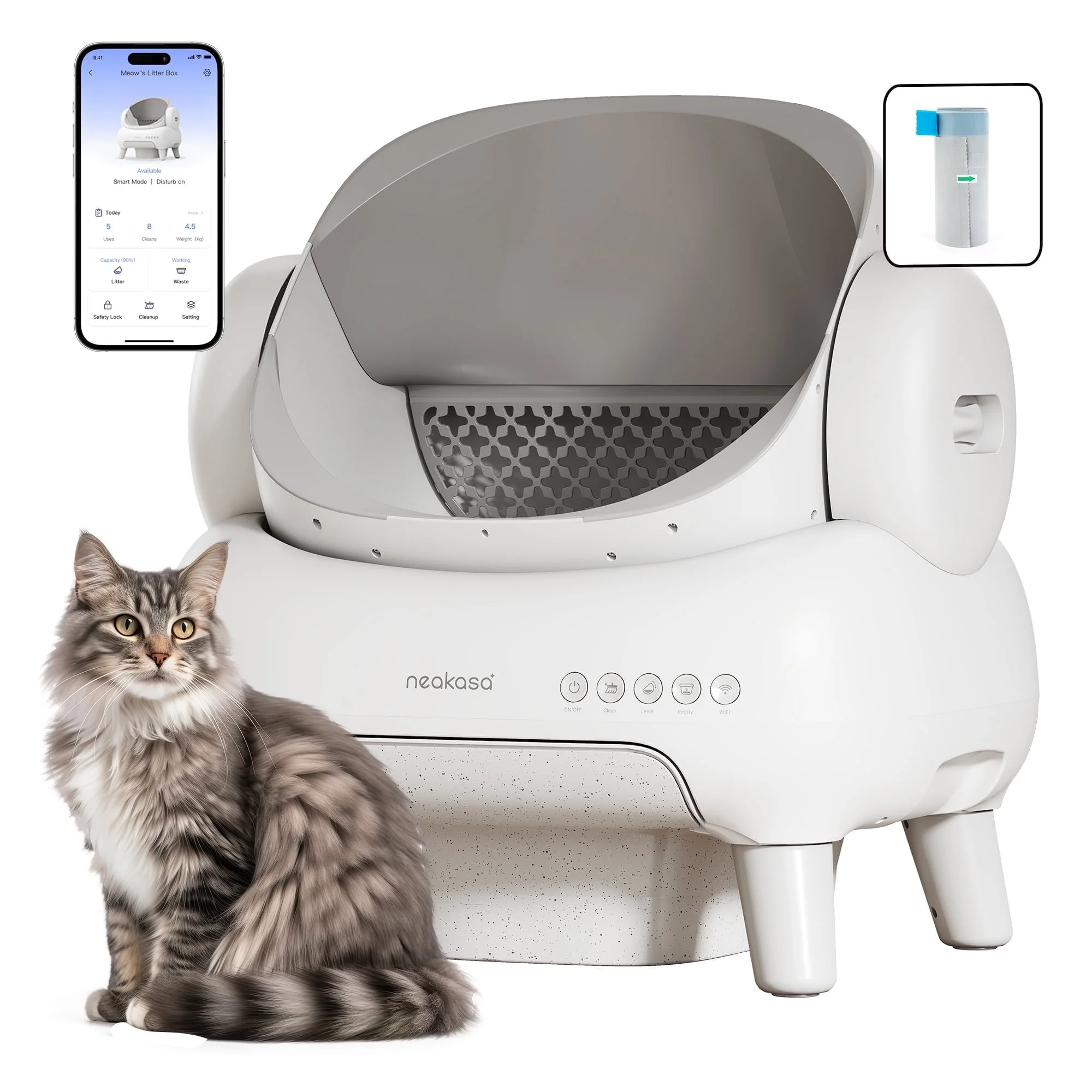 M1 Lite Self Cleaning Cat Litter Box, Open-Top Large Automatic Cat Litter Tray with APP Control,Odor-Free Waste Disposal,White