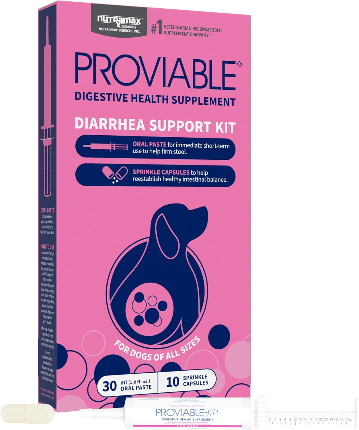 Nutramax Proviable Probiotics for Small Dogs and Cats, Diarrhea Support Kit, Digestive Health Supplement with Multiple Strains of Bacteria, plus Prebiotics, Kaolin and Pectin, 15 Ml Paste and 10 Capsules