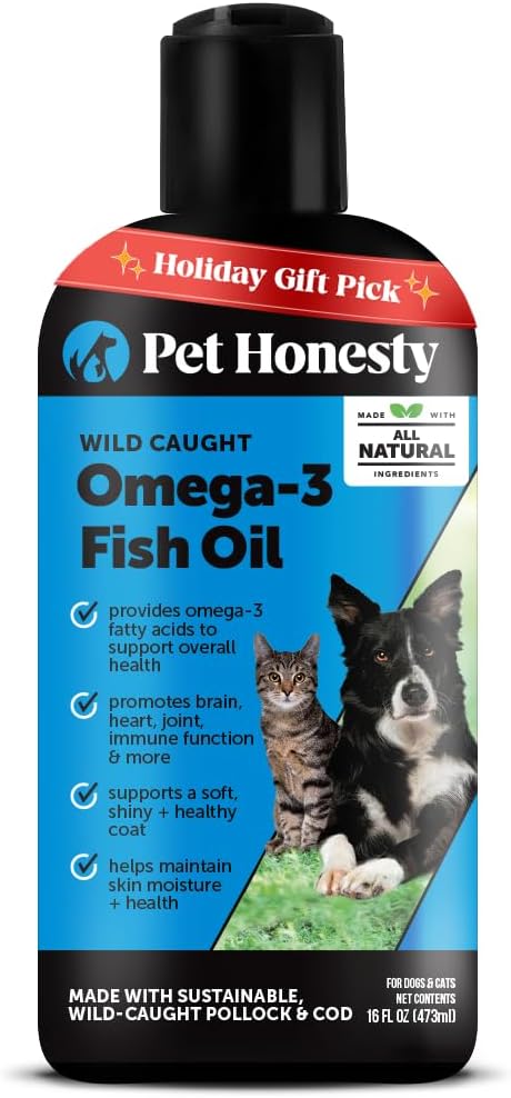 Omega 3 Fish Oil Supplement for Dogs & Cats (32Oz), Wild Caught Omega 3 Fish Oil for Skin and Coat Health, Supports Shedding, Skin & Coat, Immunity, Joint, Brain & Heart, EPA + DHA
