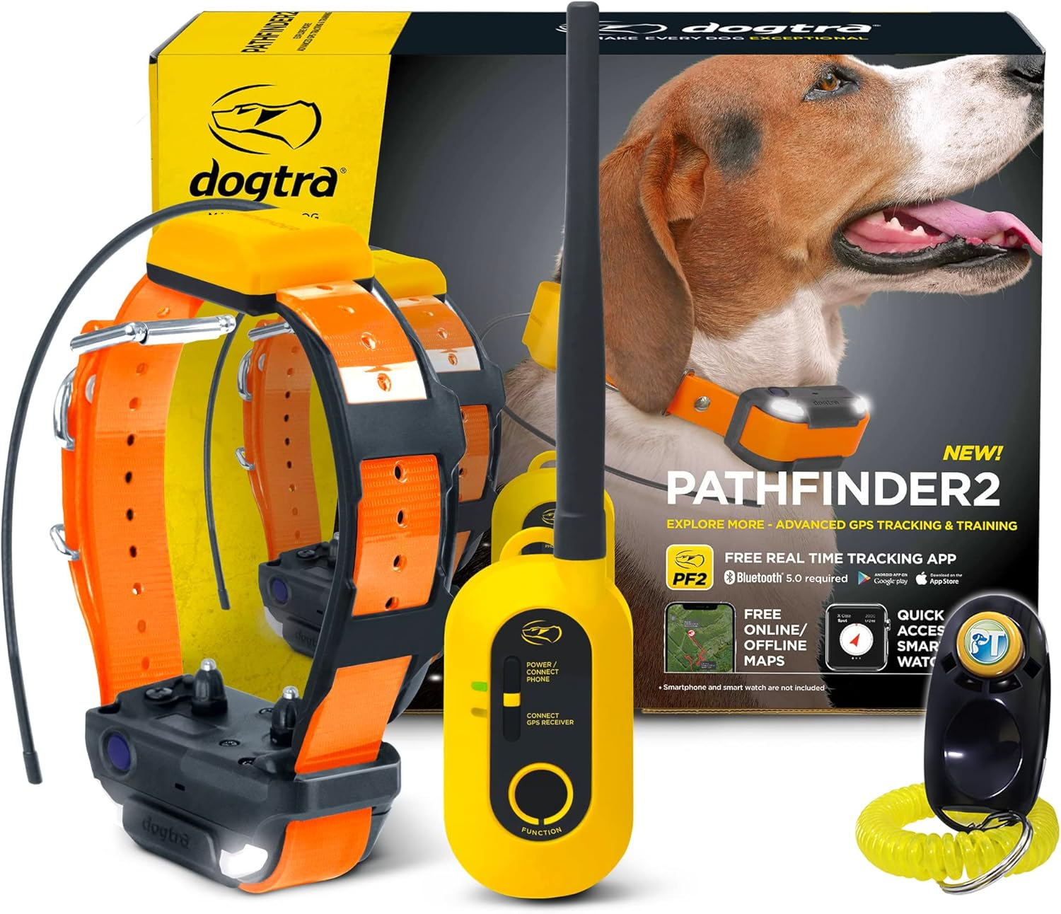 Pathfinder 2 - Hunting Ecollar GPS Dog Training Collar with Remote, 9 Mile Range, Tracking & Containment for Medium & Large Dog Breeds, Electric GEO Fence Tracker, Stimulation, Vibration, Tone