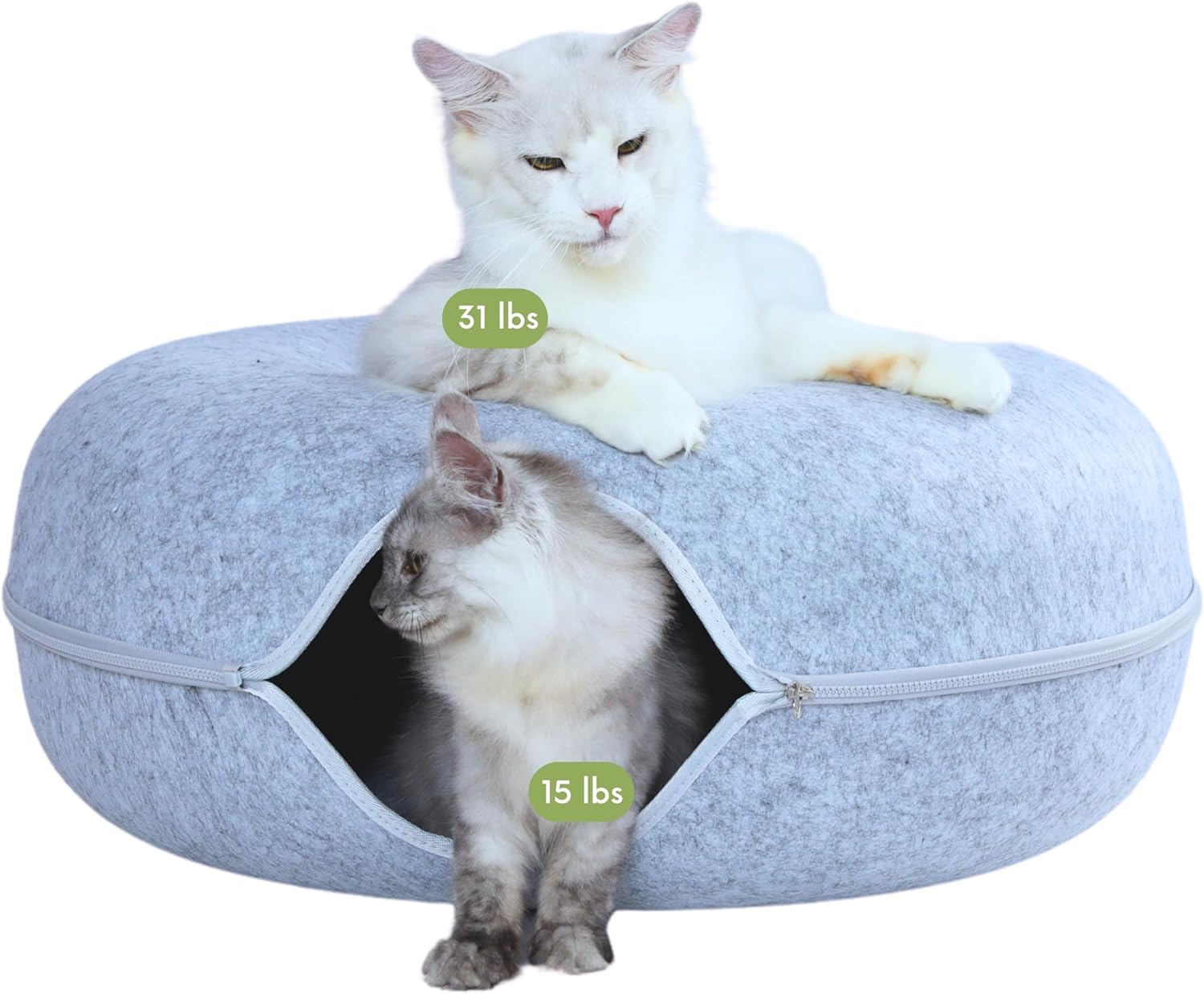 Peekaboo Cat Cave Donut for Multiple & Large Cats up to 30-45 Lbs, 3-In-1 Self Warming Cat Bed, Tunnel & Scratcher for Indoor Cats, Washable & Detachable Small Dog Bed (Light Gray, Large)