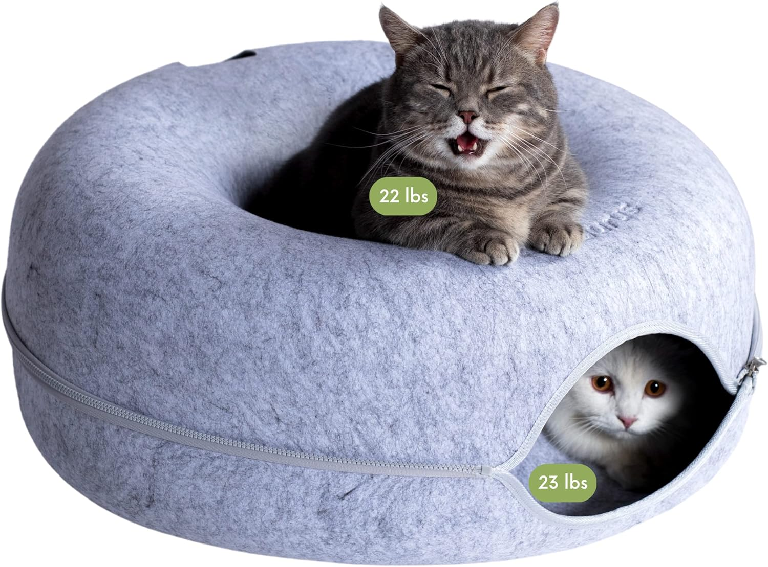 Peekaboo Cat Cave Donut for Multiple & Large Cats up to 30-45 Lbs, 3-In-1 Self Warming Cat Bed, Tunnel & Scratcher for Indoor Cats, Washable & Detachable Small Dog Bed (Light Gray, Large)