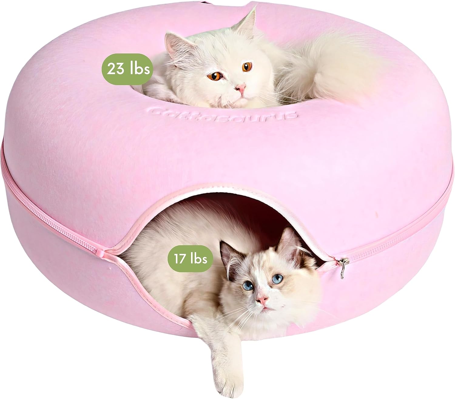 Peekaboo Cat Cave Donut for Multiple & Large Cats up to 30-45 Lbs, 3-In-1 Self Warming Cat Bed, Tunnel & Scratcher for Indoor Cats, Washable & Detachable Small Dog Bed (Pink, Jumbo)
