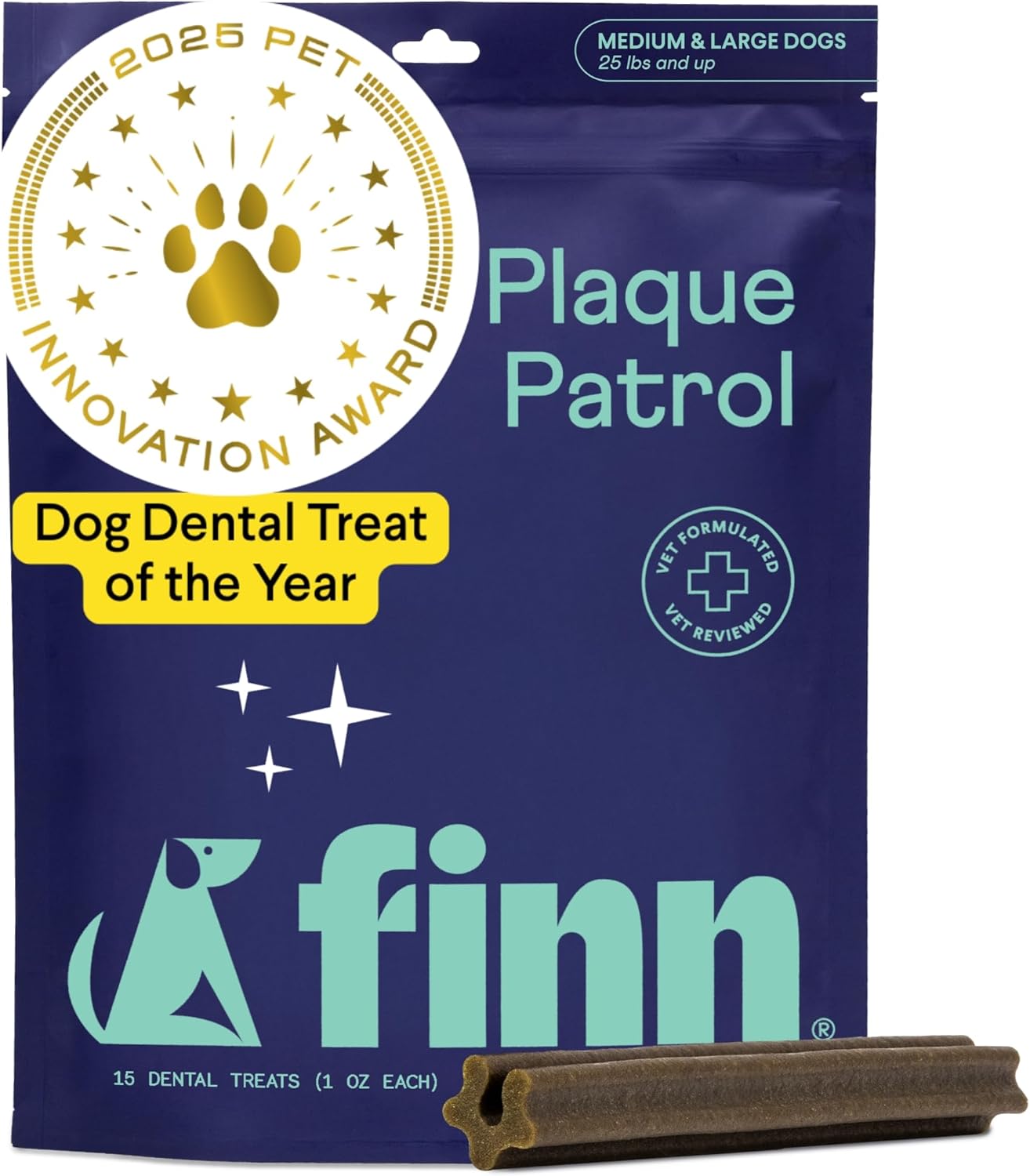Plaque Patrol Dental Chews | Triple-Action Defense against Plaque, Tartar, and Bad Breath | for Medium/Large Dogs, 25+ Lbs