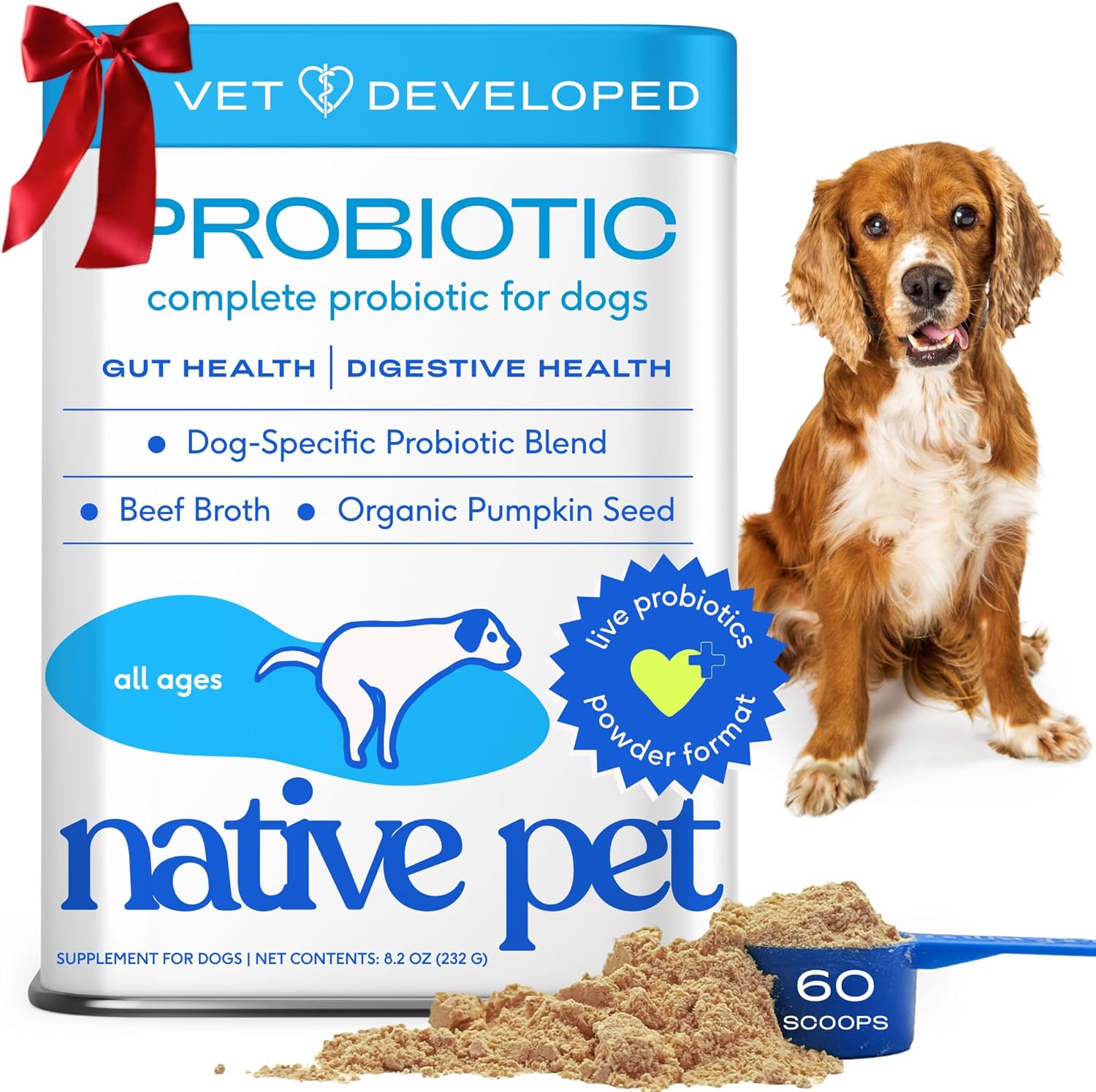 Probiotics for Dogs - Dog Probiotics Powder for Digestive Health, Gut Support, & Immune Boost – Vet-Formulated Powder for Maximum Potency with Digestive Enzymes & Prebiotics - 30 Scoops