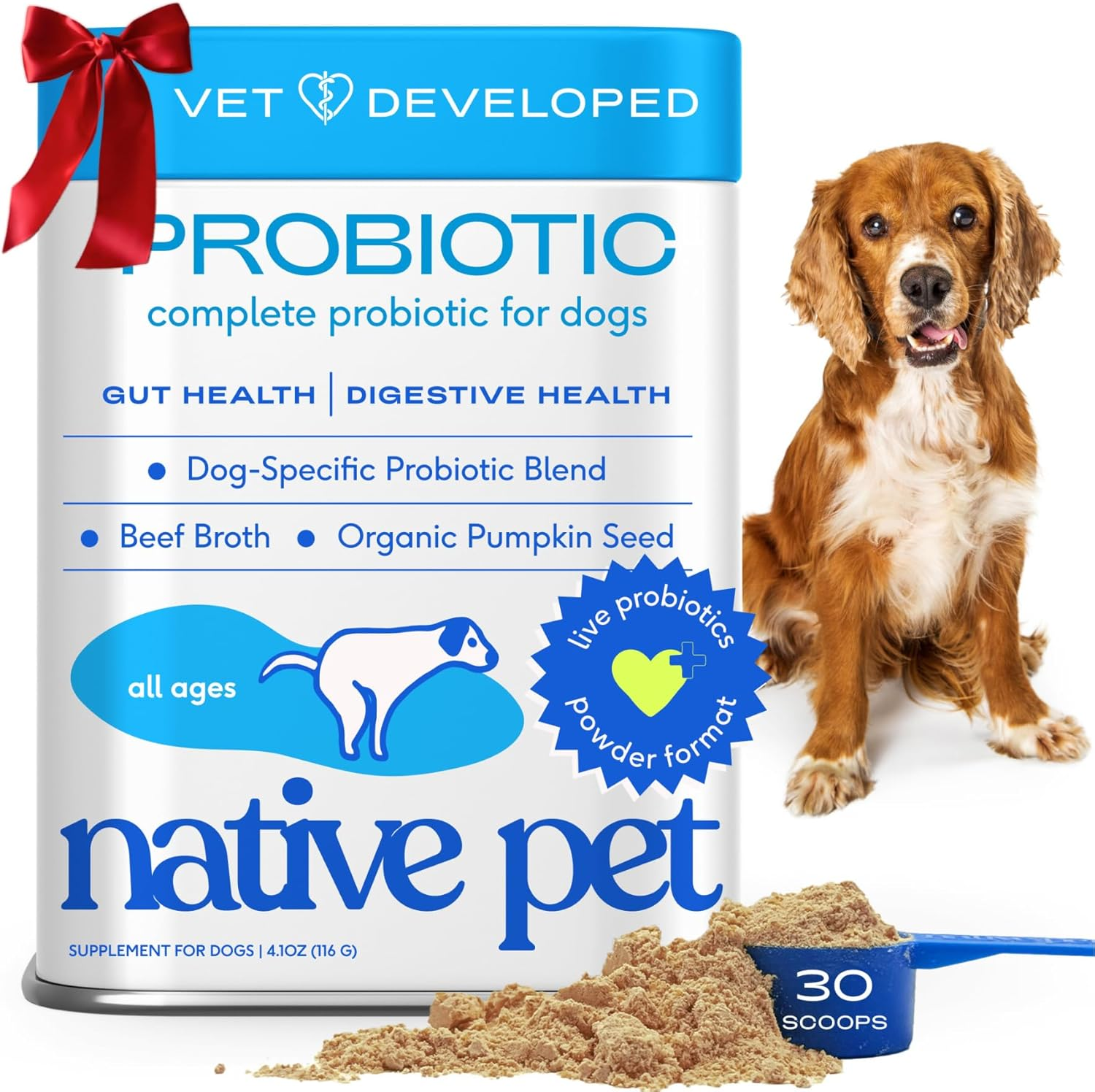 Probiotics for Dogs - Dog Probiotics Powder for Digestive Health, Gut Support, & Immune Boost – Vet-Formulated Powder for Maximum Potency with Digestive Enzymes & Prebiotics - 30 Scoops