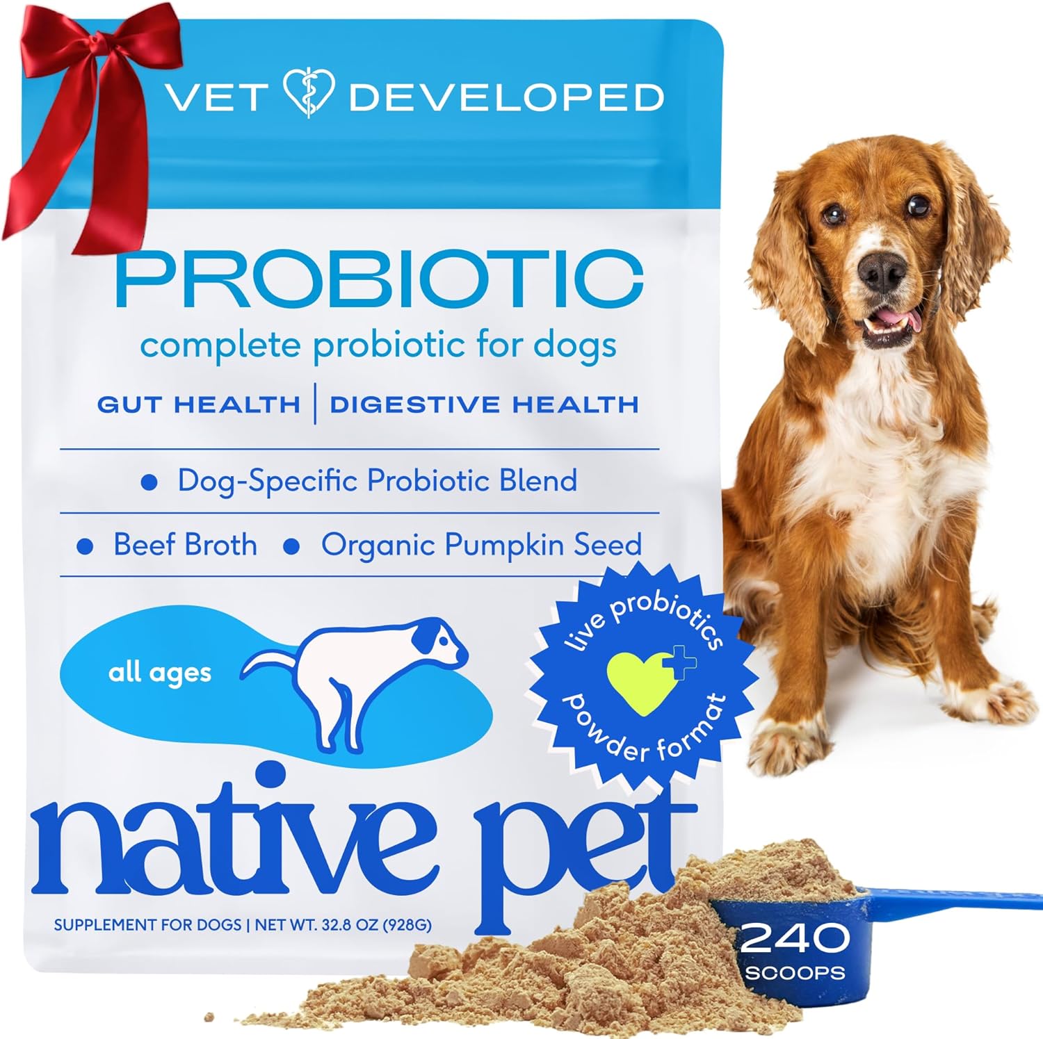Probiotics for Dogs - Dog Probiotics Powder for Digestive Health, Gut Support, & Immune Boost – Vet-Formulated Powder for Maximum Potency with Digestive Enzymes & Prebiotics - 30 Scoops