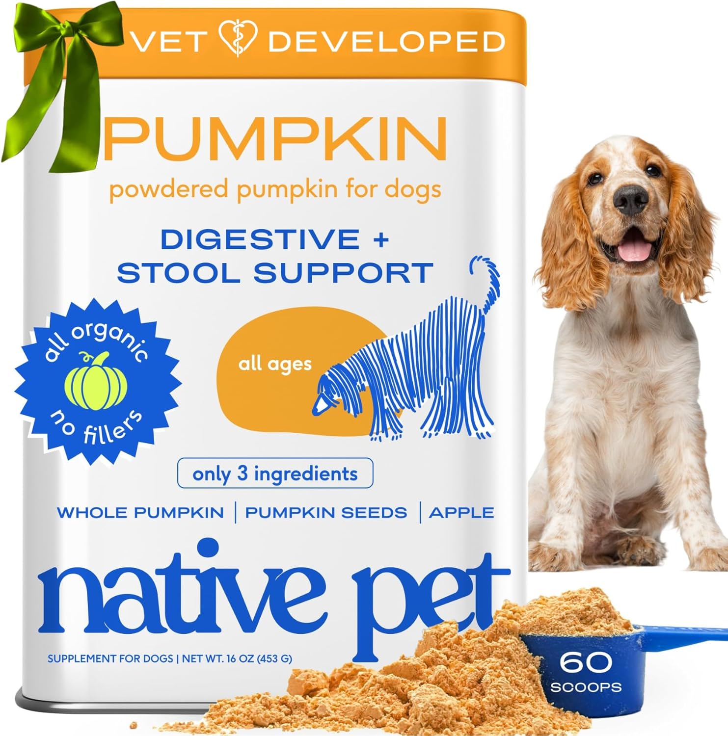 Pumpkin for Dogs - Organic Powder Pumpkin Puree Dog Food Toppers -Rich in Fiber Supplement Powder Helps with Digestion, Nutrient Absorption, Diarrhea, Constipation & Upset Stomach-30 Scoops