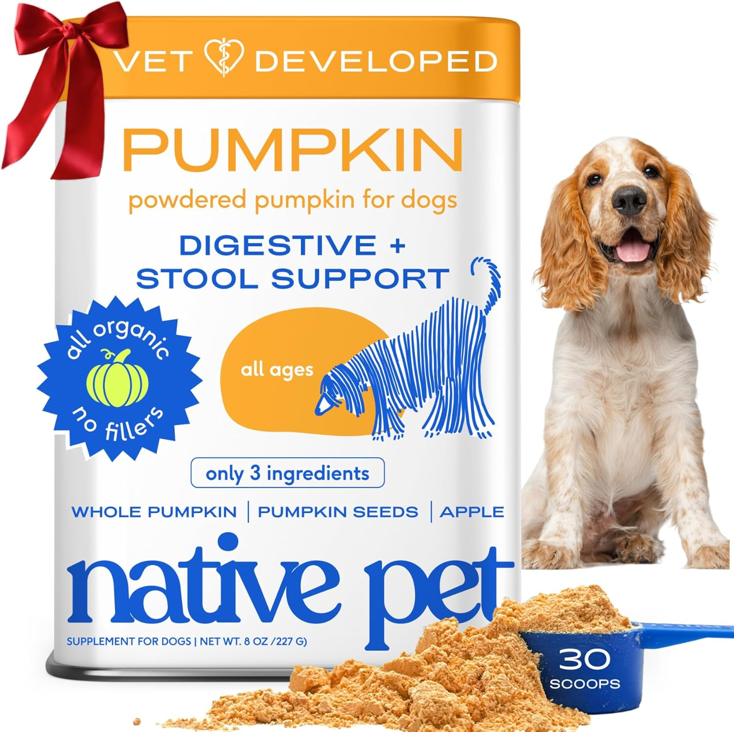 Pumpkin for Dogs - Organic Powder Pumpkin Puree Dog Food Toppers -Rich in Fiber Supplement Powder Helps with Digestion, Nutrient Absorption, Diarrhea, Constipation & Upset Stomach-30 Scoops