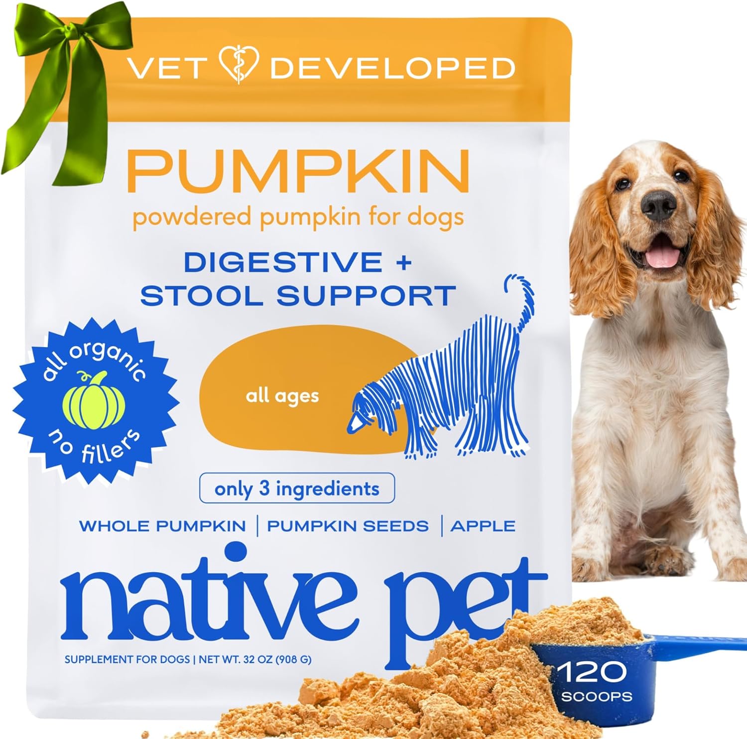 Pumpkin for Dogs - Organic Powder Pumpkin Puree Dog Food Toppers -Rich in Fiber Supplement Powder Helps with Digestion, Nutrient Absorption, Diarrhea, Constipation & Upset Stomach-30 Scoops