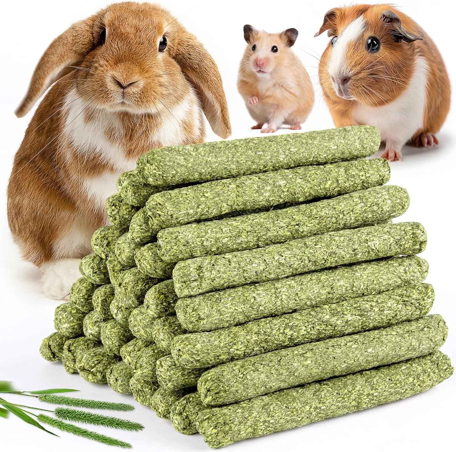 Rabbit Toys Bunny/Guinea Pig Toys Natural Timothy Hay Hamster for Teeth Handmade Chews and Treats Apple Wood Sticks Chinchilla Rat