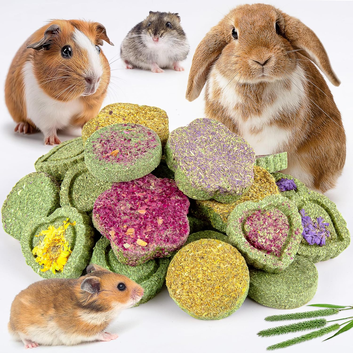 Rabbit Toys Bunny/Guinea Pig Toys Natural Timothy Hay Hamster for Teeth Handmade Chews and Treats Apple Wood Sticks Chinchilla Rat