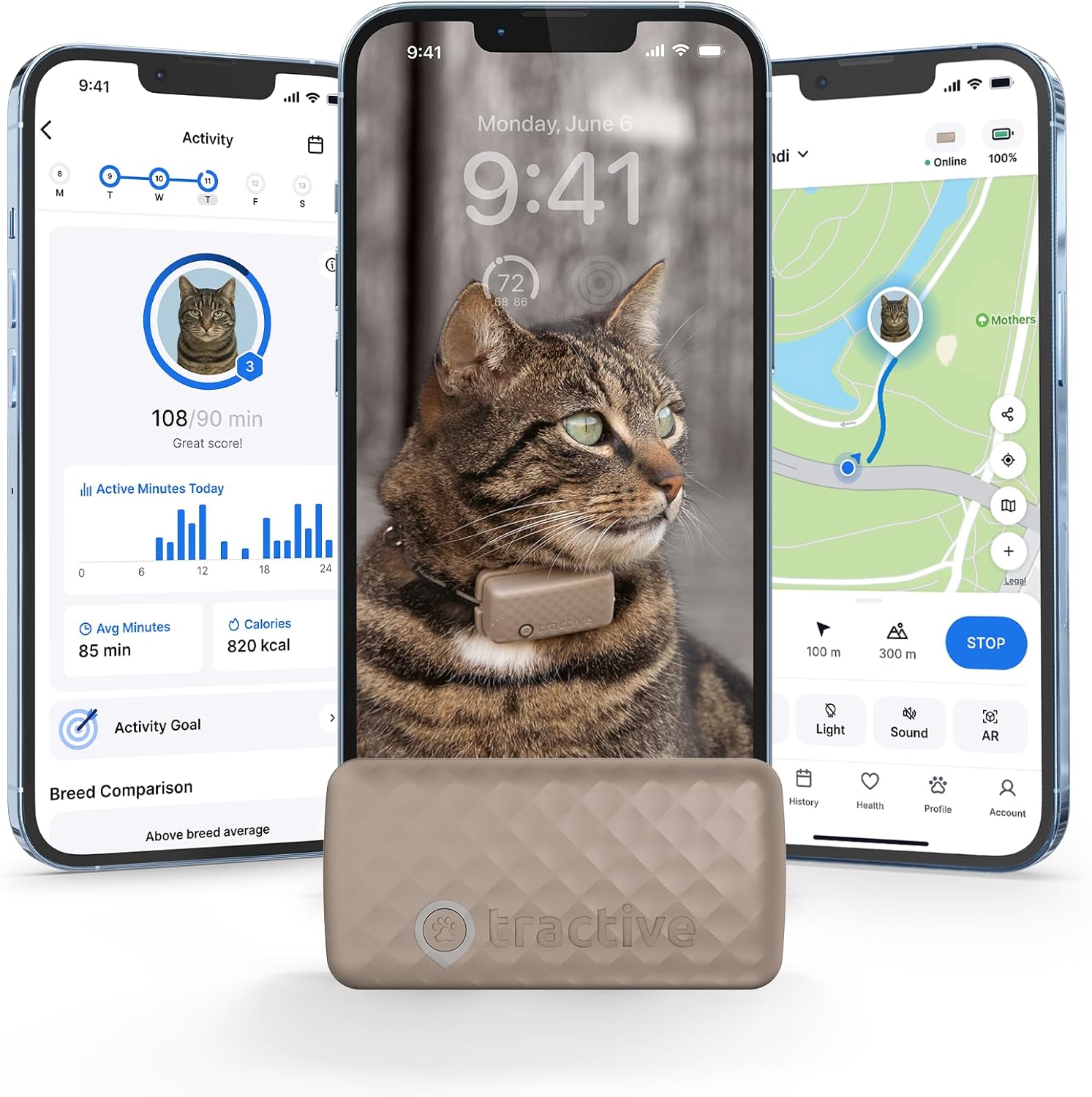 Smart Cat GPS Tracker | Real-Time Location & Wellness Monitoring for Cats 6.5 Lbs+ | Territory & Location History | up to 5-Day Battery | Breakaway Collar Included (Mint)