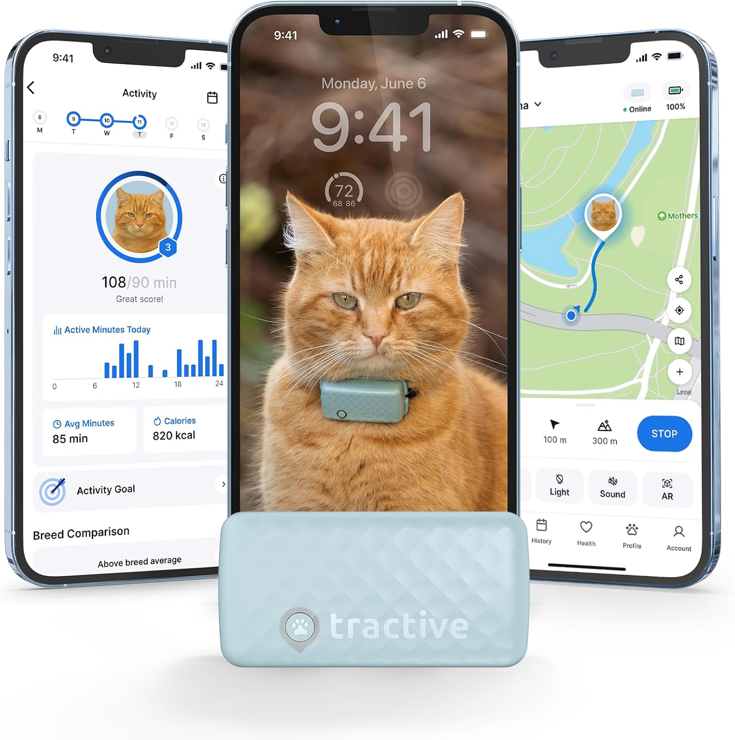 Smart Cat GPS Tracker | Real-Time Location & Wellness Monitoring for Cats 6.5 Lbs+ | Territory & Location History | up to 5-Day Battery | Breakaway Collar Included (Mint)